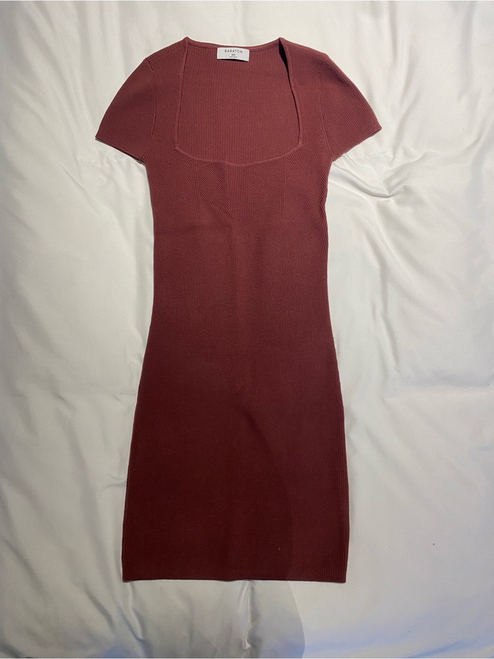 Babaton Ribbed Knit Short Sleeve Dress - Burgundy